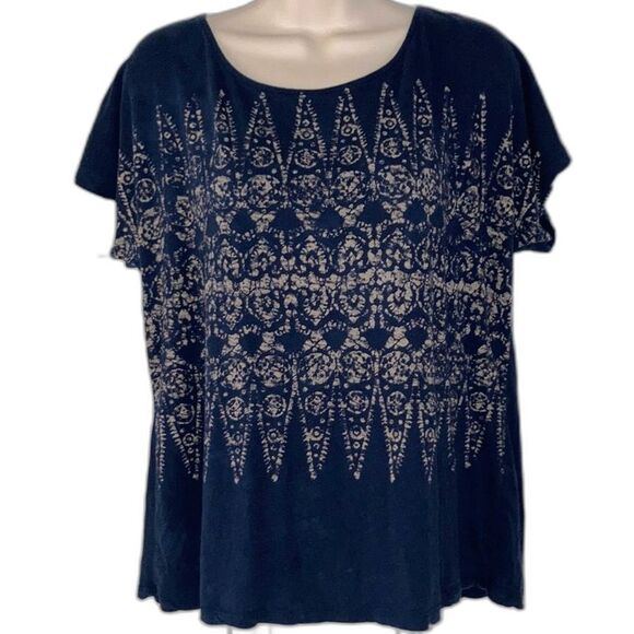 LUCKY BRAND Boho Bohemian Geometric Pattern Short Sleeve Tshirt Womens XL - Picture 1 of 6